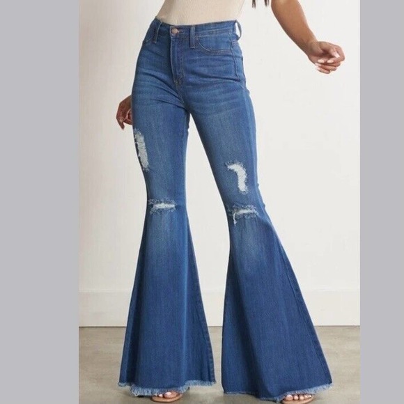 Vibrant Denim - VIBRANT M.I.U HIGH WAISTED DISTRESSED FLARE Size 28 Festival Boho Hippie